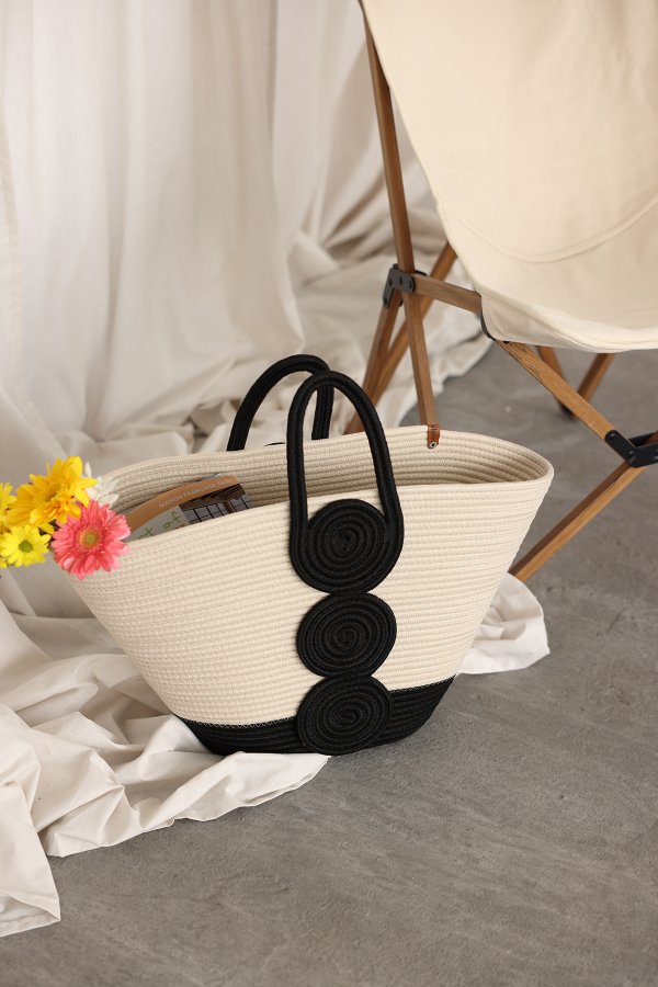 İki Renkli Hasır Çanta