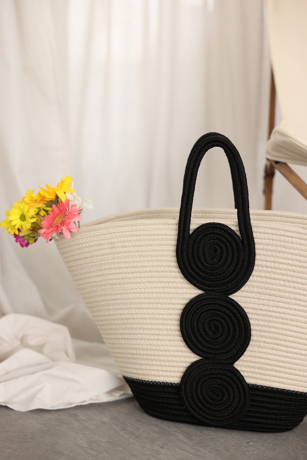 İki Renkli Hasır Çanta