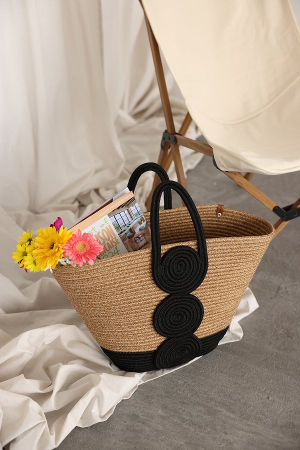 İki Renkli Hasır Çanta