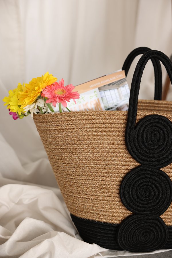 İki Renkli Hasır Çanta