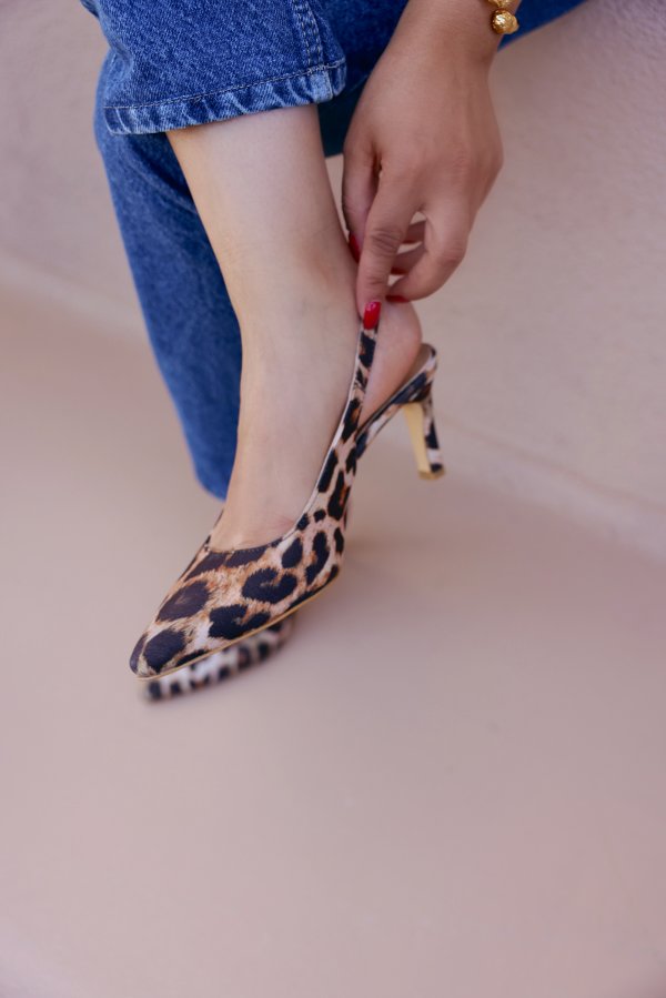 Leopar Desen Topuklu Ayakkabı