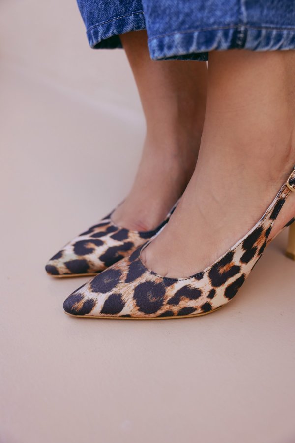 Leopar Desen Topuklu Ayakkabı