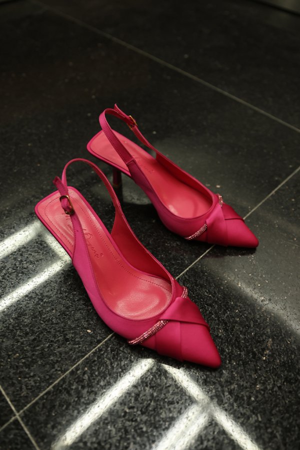 Saten Taşlı Topuklu Ayakkabı