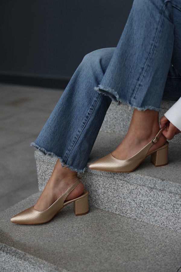 Baskı Desenlı Topuklu Ayakkabı