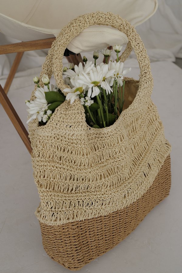 Örgü Askılı Hasır Çanta