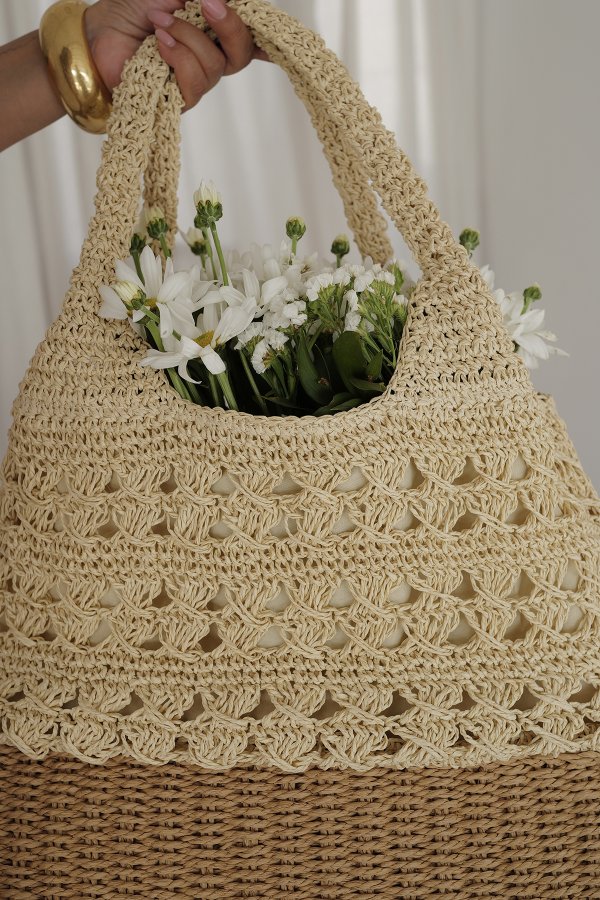 Örgü Askılı Hasır Çanta