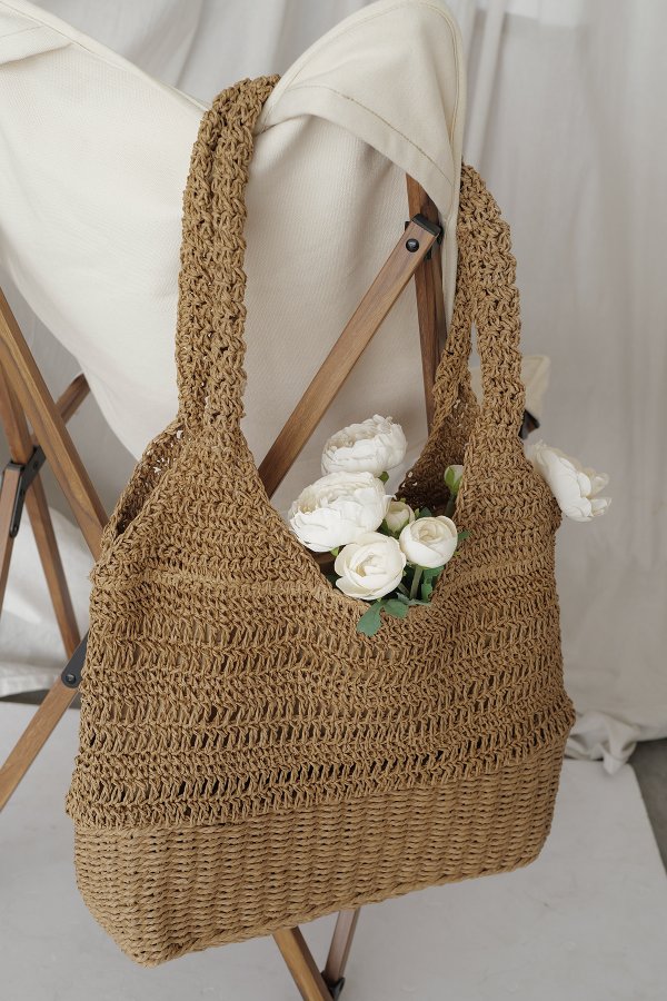 Örgü Askılı Hasır Çanta