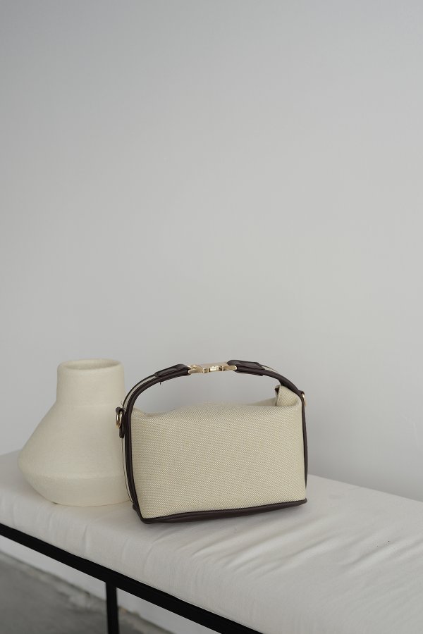 Gold Tokalı Keten Çanta