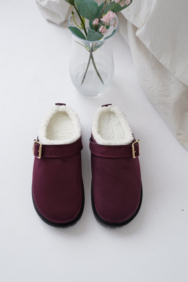 Kemerli Kürklü Süet Terlik