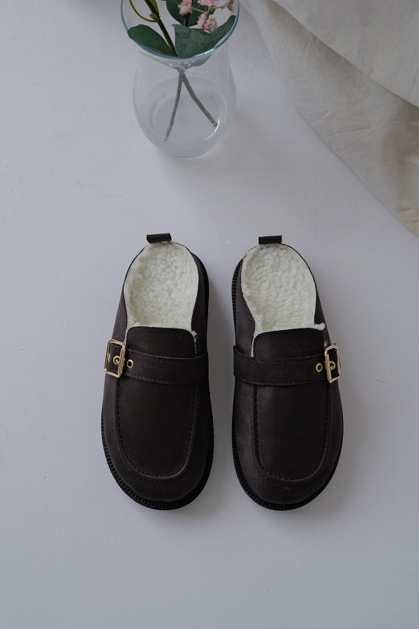 Dikişli Kürklü Süet Terlik