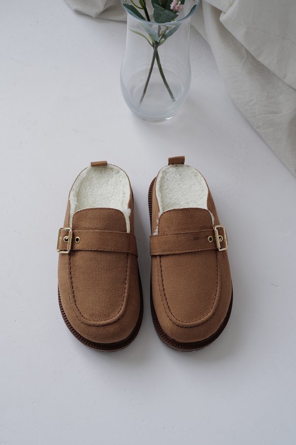 Dikişli Kürklü Süet Terlik