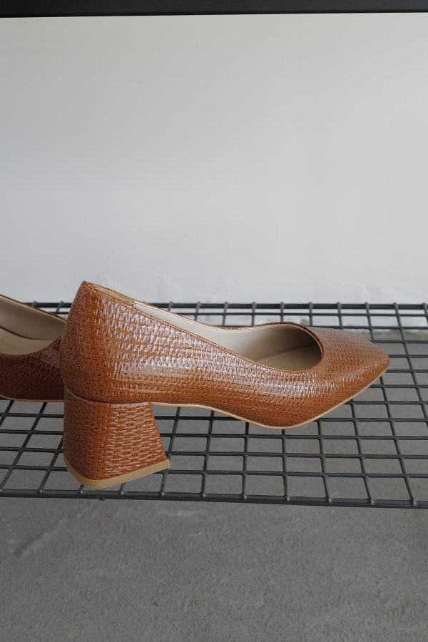 Baskılı Küt Burun Topuklu Ayakkabı