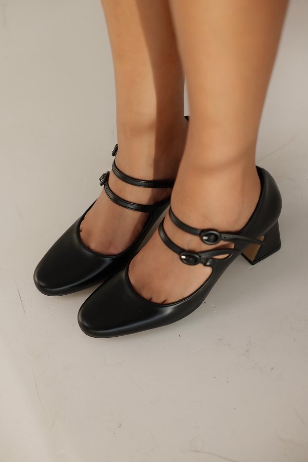 Çift Kemerli Topuklu Ayakkabı