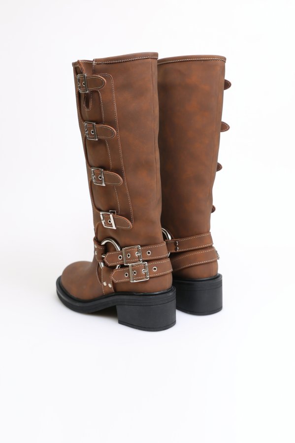 Tokalı Uzun Biker Çizme