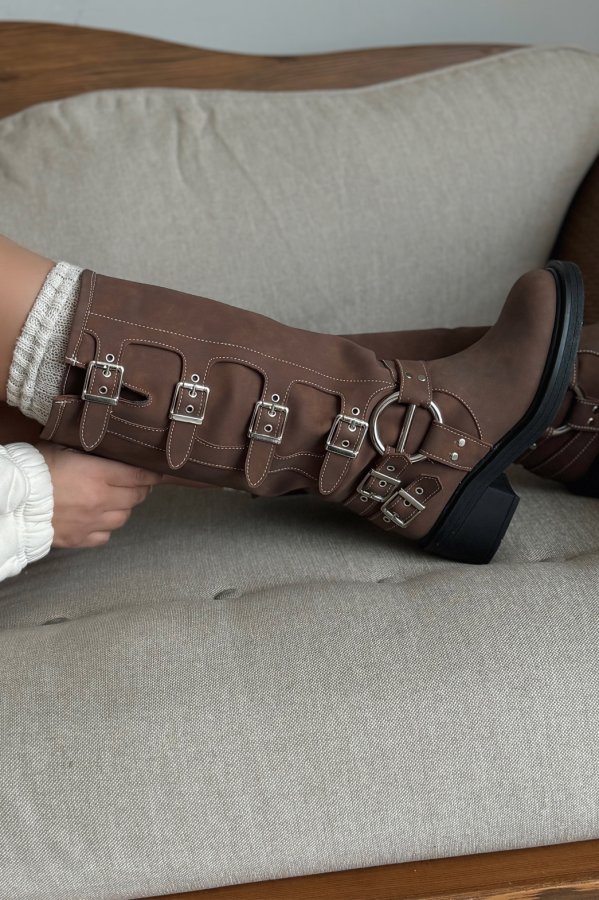 Tokalı Uzun Biker Çizme